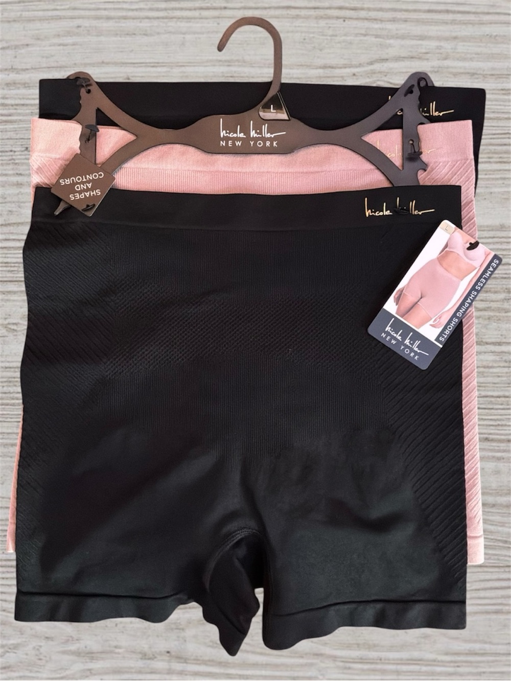 🌙✨🆕🏷️Nicole Miller Seamless Shaping Shorts Set – Black & nude  – Size L
